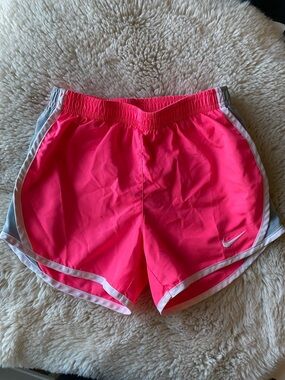 Nike Girl’s Hot Pink Athletic Running Shorts with White Trim